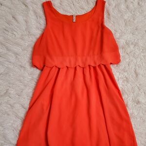 Orange Pleated Tiered Mini Sundress for Cocktail
